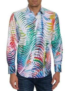 Robert Graham Danceteria Cotton Stretch Classic Fit Abstract Button Down Mens XL